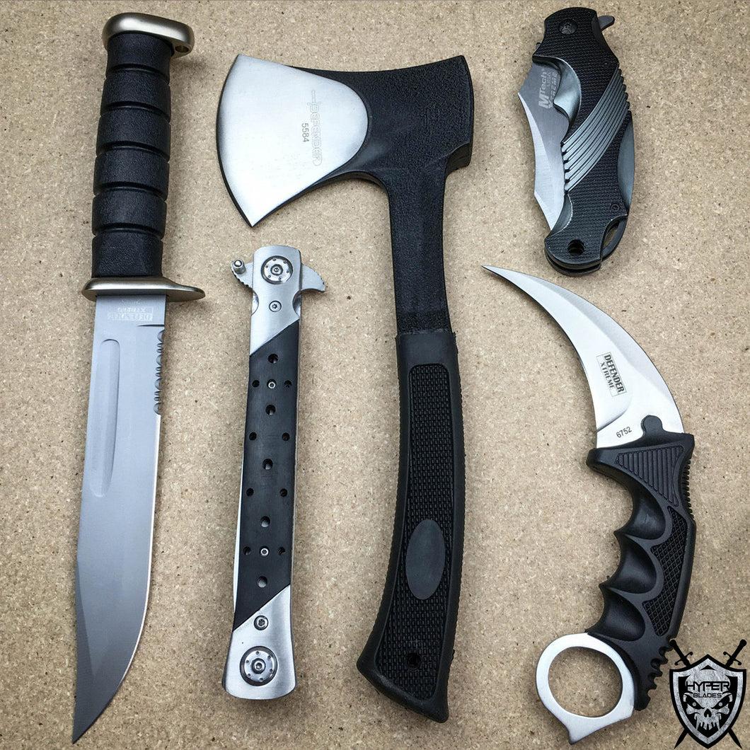5 PC SILVER BLACK TACTICAL HUNTING OUTDOOR SET