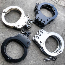 Load image into Gallery viewer, PROFESSIONAL METAL DOUBLE LOCK BLACK STEEL HINGED POLICE HANDCUFFS