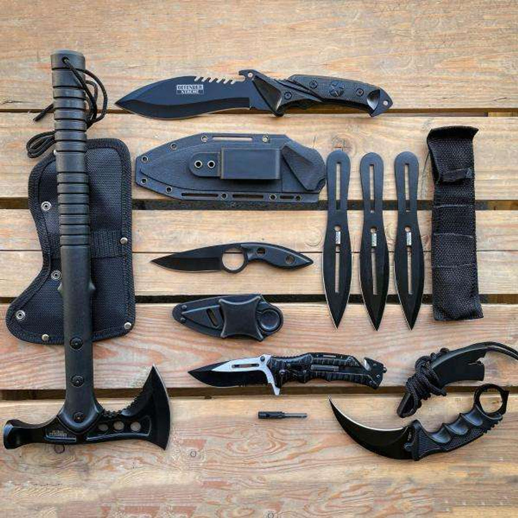 8 PC OUTDOOR CAMPING SURVIVAL TACTICAL HUNTING AXE FIXED BLADE KARAMBIT KNIFE SET
